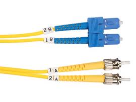 OS2 9/125 Singlemode Fiber Optic Patch Cable - OFNR PVC, ST to SC, Yellow, 5-m (