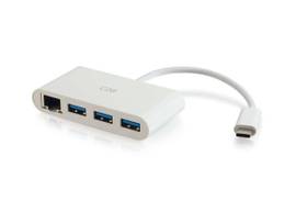 C2G USB-C ETH A/ 3-PORT USB HUB WHT
