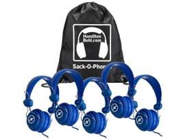 VCOM HAMILTONBUHL SACK-O-PHONES, 5 BLUE FAVORITZHEADSETS WITH IN-LINE MICROPHONE AND TRRS PLUG