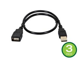 MONOPRICE USB TYPE-A TO USB TYPE-A FEMALE 2.0 EXTENSION CABLE - 28/24AWG GOLD PLATED BLACK 1.5FT_ 3-PACK