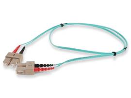 This is a 7m SC (male) to SC (male) aqua duplex riser-rated fiber patch cable. A