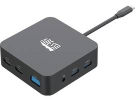 ADESSO TECHNOLOGY 11-IN-1 USB-C MULTIPORT DOCKING STATION SUPPORTS DUAL HDMI VGA PORT USB 3.0 PDRJ45 TF SD CARDS INCLUDES 65W POWER ADAPTOR