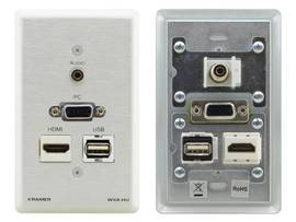 KRAMER WXA-HU/US(BAL) PASS VE PASS THROUGH WALL PLATE 15 PIN HD 3.5MM AUDIO USB HDMI BLK SAND BLASTED ANODIZED ALUMINUM FRAME