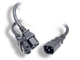 MONOPRICE POWER CORD SPLITTER - IEC 60320 C14 TO 2X IEC 60320 C13_ 16AWG_ 13A/1625W_ SJT_ BLACK_ 14IN