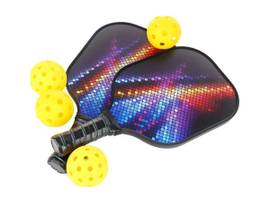 MONOPRICE PICKLEBALL PADDLES_ SET OF 2 GRAPHITE RACKETS_ LIGHTWEIGHT_ BEGINNER TO PROFESSIONAL_ 4 PICKLEBALLS BALLS_ WITH PORTABLE BAG_ INDOOR_