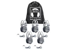 VCOM SACK-O-PHONES, 5 SC7V DELUXE HEADPHONES W/ VOLUME CONTROL IN A CARRY BAG