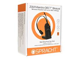 SPRACHT HS-2019 ZUM MAESTRO DECT HEADSET WIRELESS HEADSET FOR DESKTOP PHONES UP 350 OF RANGE. DUAL EAR. CHARGING BASE. LEATHERETTE EAR PADS.
