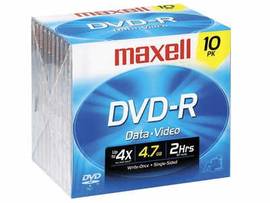 MAXELL 10PK DVD-R WO 16X 4.7GB RECORDBL J-CASE