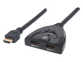 Manhattan 1080p 2-Port HDMI Switch Integrated Cable, Black