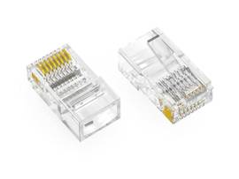 AXIOM RJ45 CAT6 UTP FEED-THRU PLUG, SOLID/STRANDED WIRE, 50 MICRON, 100-PACK