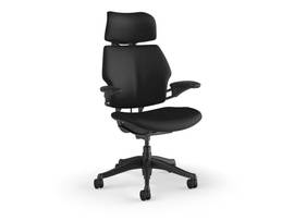 FREEDOM TASK CHAIR WITH HEADREST, GRAPHITE FRAME AND HEIGHT-ADJUSTABLE ARMS - ONYX/NOIR CORVARA LEATHER