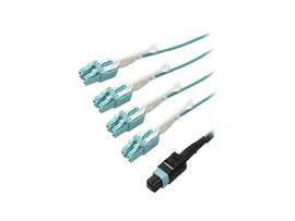 3M (10FT) MTP(F)/PC TO 4X LC/PC DUPLEX BREAKOUT OM3 MULTIMODE FIBER OPTIC CABLE, OFNP PLENUM, 40G NETWORKS, LOW INSERTION LOSS - FIBER JUMPER CORD