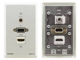 KRAMER WXA-H1/US(BAL) PASS VE PASS THROUGH WALL PLATE 15 PIN HD 3.5MM AUDIO HDMI BLK SAND BLASTED ANODIZED ALUMINUM FRAME