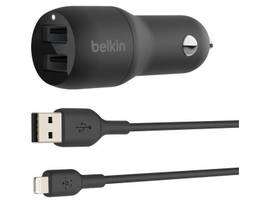 BELKIN DUAL 24W CARCHGR USBAX2+1M BR A-LTG BDL
