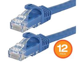 MONOPRICE FLEXBOOT CAT6 ETHERNET PATCH CABLE - SNAGLESS RJ45_ 550MHZ_ UTP_ PURE BARE COPPER WIRE_ 24AWG_ 10FT_ BLUE_ 12-PACK