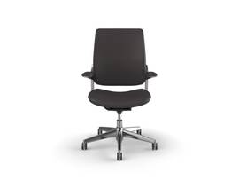 SMART CONFERENCE CHAIR WITH POLISHED ALUMINUM FRAME AND FIXED ARMS WITH MATCHING TEXTILE - ESPRESSO MARIBO LEATHER