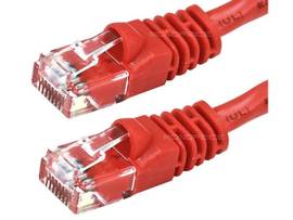 MONOPRICE CAT5E ETHERNET PATCH CABLE - SNAGLESS RJ45_ STRANDED_ 350MHZ_ UTP_ PURE BARE COPPER WIRE_ CROSSOVER_ 24AWG_ 5FT_ RED