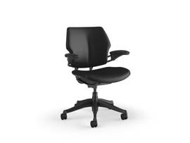 FREEDOM TASK CHAIR WITH GRAPHITE FRAME AND HEIGHT-ADJUSTABLE ARMS - OBSIDIAN/NOIR TICINO LEATHER