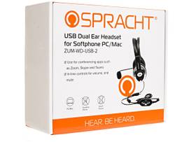 SPRACHT ZUM-WD-USB-2 HEADSET. DUAL EAR WIRED USB HEADSET FOR SOFTPHONE WITH PC MAC FOR ZOOM TEAMS OTHER VOIP APPS. LARGE LEATHERETTE EAR COVERS.