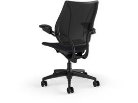 LIBERTY TASK CHAIR WITH BLACK FRAME AND HEIGHT-ADJUSTABLE ARMS - ONYX CORVARA LEATHER