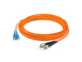 This is a 1m SC (male) to ST (male) orange duplex riser-rated fiber patch cable.