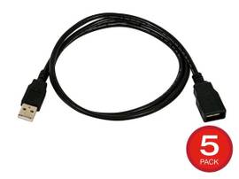 MONOPRICE USB TYPE-A TO USB TYPE-A FEMALE 2.0 EXTENSION CABLE - 28/24AWG GOLD PLATED BLACK 3FT_ 5-PACK