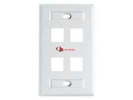 SIEMON FACEPLATE, KEYSTONE, US, SINGLE GANG, 4 OPENINGS, KEY, WHITE, WITH LABEL HOLDER