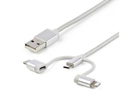 STARTECH 6FT (1.8M) USB MULTI-CHARGING CABLE, USB-A TO LIGHTNING/USB-C/MICRO-USB, APPLE MFI CERTIFIED, BRAIDED NYLON JACKET, USB 3-IN-1 CHARGER