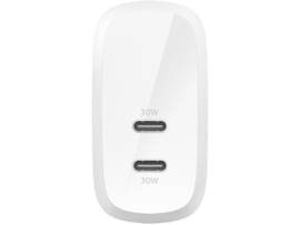 BELKIN DUAL 30W USB-C WALL CHARGER, PD 60W, WHT