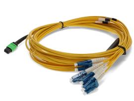 AddOn 1m MPO (Female) to 8xLC (Male) 8-strand Yellow OS2 OFNP (Plenum-Rated) Fib