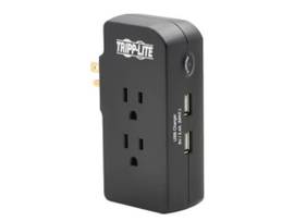 TRIPP SAFE-IT 3-OUTLET SURGE PROTECTOR 2 USB PORTS 5-15P DIRECT PLUG-IN 1050 JOULES ANTIMICROBIAL PROTECTION BLK
