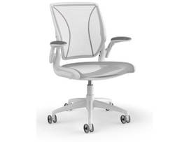 DIFFRIENT WORLD TASK CHAIR WITH WHITE FRAME AND WHITE PINSTRIPE MESH