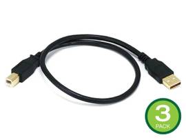 MONOPRICE USB TYPE-A TO USB TYPE-B 2.0 CABLE - 28/24AWG GOLD PLATED BLACK 1.5FT_ 3-PACK