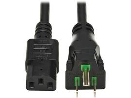 TRIPP LITE SAFE-IT ANTIBACTERIAL HOSPITAL-GRADE POWER CORD, 5-15P TO C13 - GREEN DOT, 13A, 125V, 16 AWG, BLACK, 15 FT. (4.6 M)