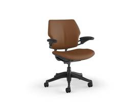 FREEDOM TASK CHAIR WITH GRAPHITE FRAME AND HEIGHT-ADJUSTABLE ARMS - SADDLE/TAN CORVARA LEATHER