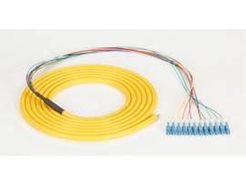 OS2 9-Micron Single-Mode Fiber Optic Pigtail - 12-Strand, OFNR, PVC, LC, Yellow,