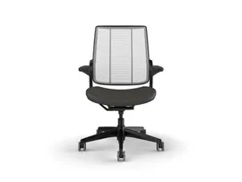 SMART TASK CHAIR WITH BLACK FRAME AND HEIGHT-ADJUSTABLE ARMS - CHARCOAL TICINO LEATHER
