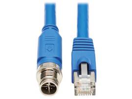 TRIPP M12 X-CODE CAT6A 10G F/UTP CMR-LP SHIELDED ETHERNET CABLE M12 M/RJ45 M IP68 POE BLUE 2 M 6.6 FT