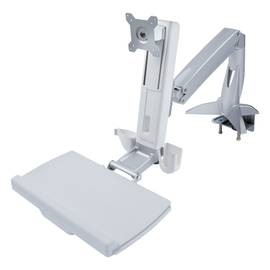StarTech.com Sit-Stand Monitor Arm with Keyboard/Mouse Tray - Adjustable Desk Mount Sit-Stand Workstation Arm for Single 27" VESA Display - Ergonomic Articulating Standing Desk Converter