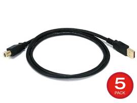 MONOPRICE USB TYPE-A TO USB TYPE-B 2.0 CABLE - 28/24AWG GOLD PLATED BLACK 3FT_ 5-PACK