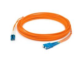 This is a 1m LC (male) to SC (male) orange duplex riser-rated fiber patch cable.