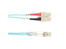 OM3 50/125 Multimode Fiber Optic Patch Cable - OFNR PVC, SC to LC, Aqua, 1-m (3.
