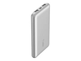 BELKIN 10K POWER BANK, USB-A & C 15W, SILVER