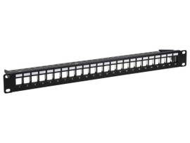 MONOPRICE 24-PORT BLANK KEYSTONE SHIELDED PATCH PANEL_ 1U_ WITH WIRE SUPPORT BAR (TAA)