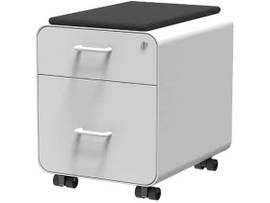 MONOPRICE WORKSTREAM BY MONOPRICE ROLLING ROUND CORNER 2-DRAWER FILE CABINET WITH SEAT CUSHION_ WHITE