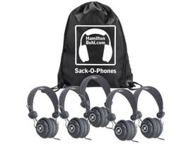 VCOM HAMILTONBUHL SACK-O-PHONES, 5 GRAY FAVORITZHEADSETS WITH IN-LINE MICROPHONE AND TRRS PLUG