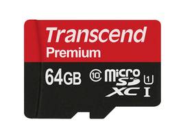 TRANSCEND 64G MICROSDXC CLASS10 U1 W/ADPTR