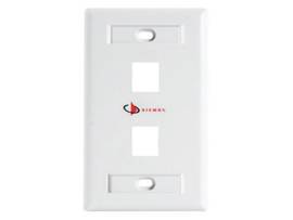 SIEMON FACEPLATE, KEYSTONE, US, SINGLE GANG, 2 OPENINGS, KEY, WHITE, WITH LABEL HOLDER