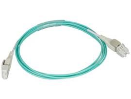 MONOPRICE OM3 FIBER OPTIC CABLE - REVERSE POLARITY LC/LC UNIBOOT_ UL_ 50/125 TYPE_ 10GB_ AQUA_ 2M_ CORNING