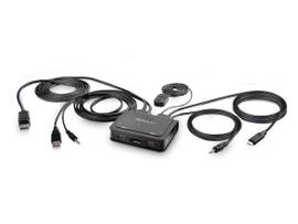 2-PORT HYBRID USB-C DISPLAYPORT CABLE KVM SWITCH, 4K 60HZ, COMPACT KVM WITH 6FT/1.8M USB-A/DP/AUDIO AND 4FT/1.2M USB-C INTEGRATED CABLES, BUS POWERED